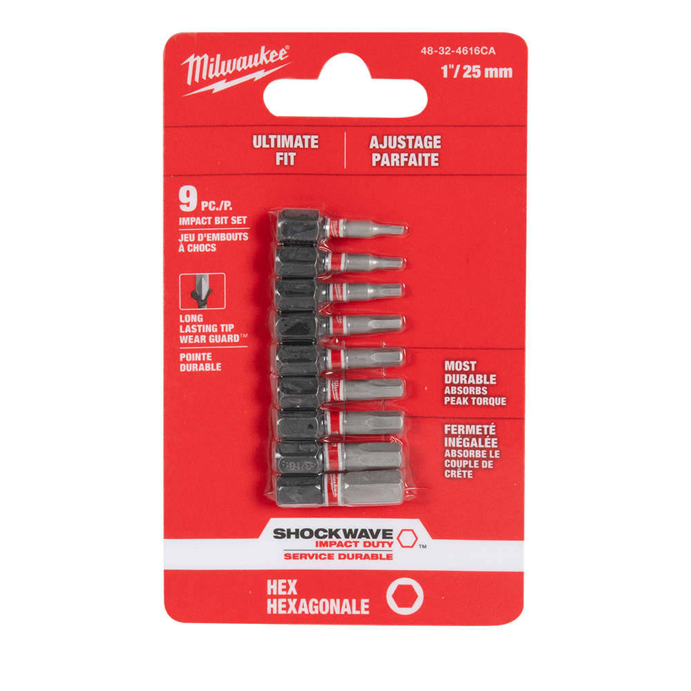 Ensemble de 9 embouts de tournevis SAE hexagonaux 1 po MILWAUKEE