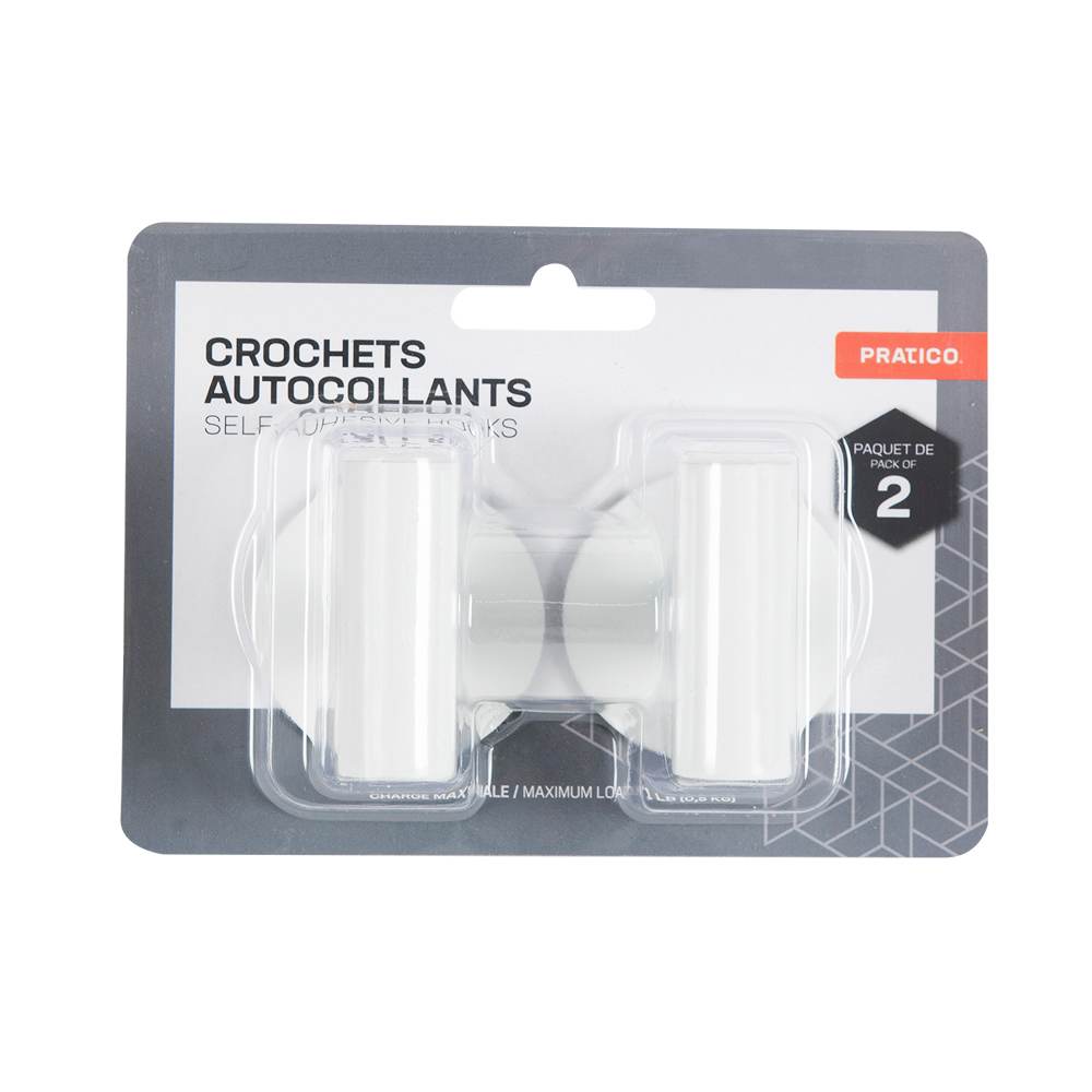 PRATICO Modern Adhesive Hooks White Pkg/2