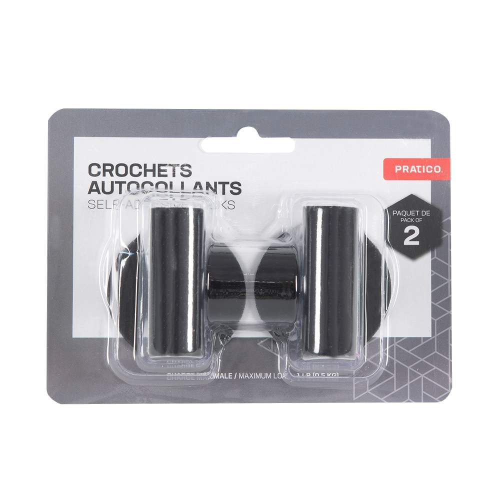 PRATICO Modern Adhesive Hooks Black Pkg/2