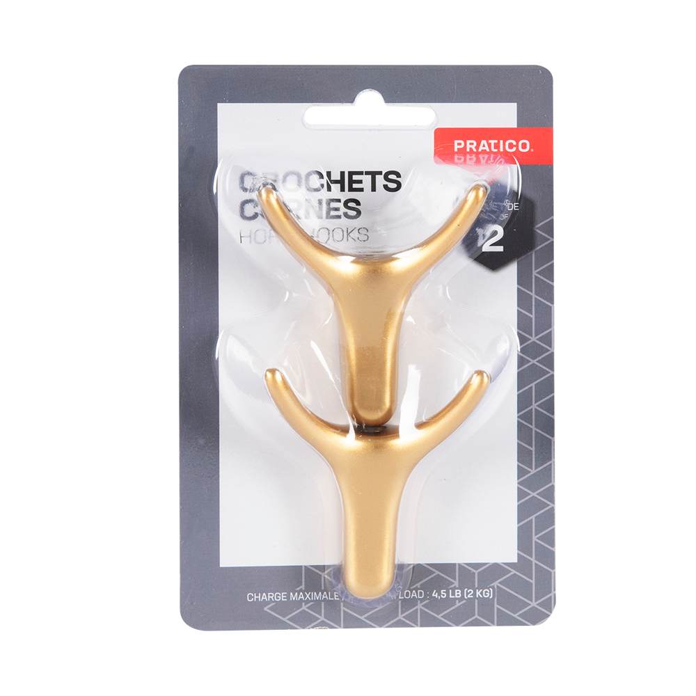 Crochets décoratifs cornes laiton Pqt/2 PRATICO