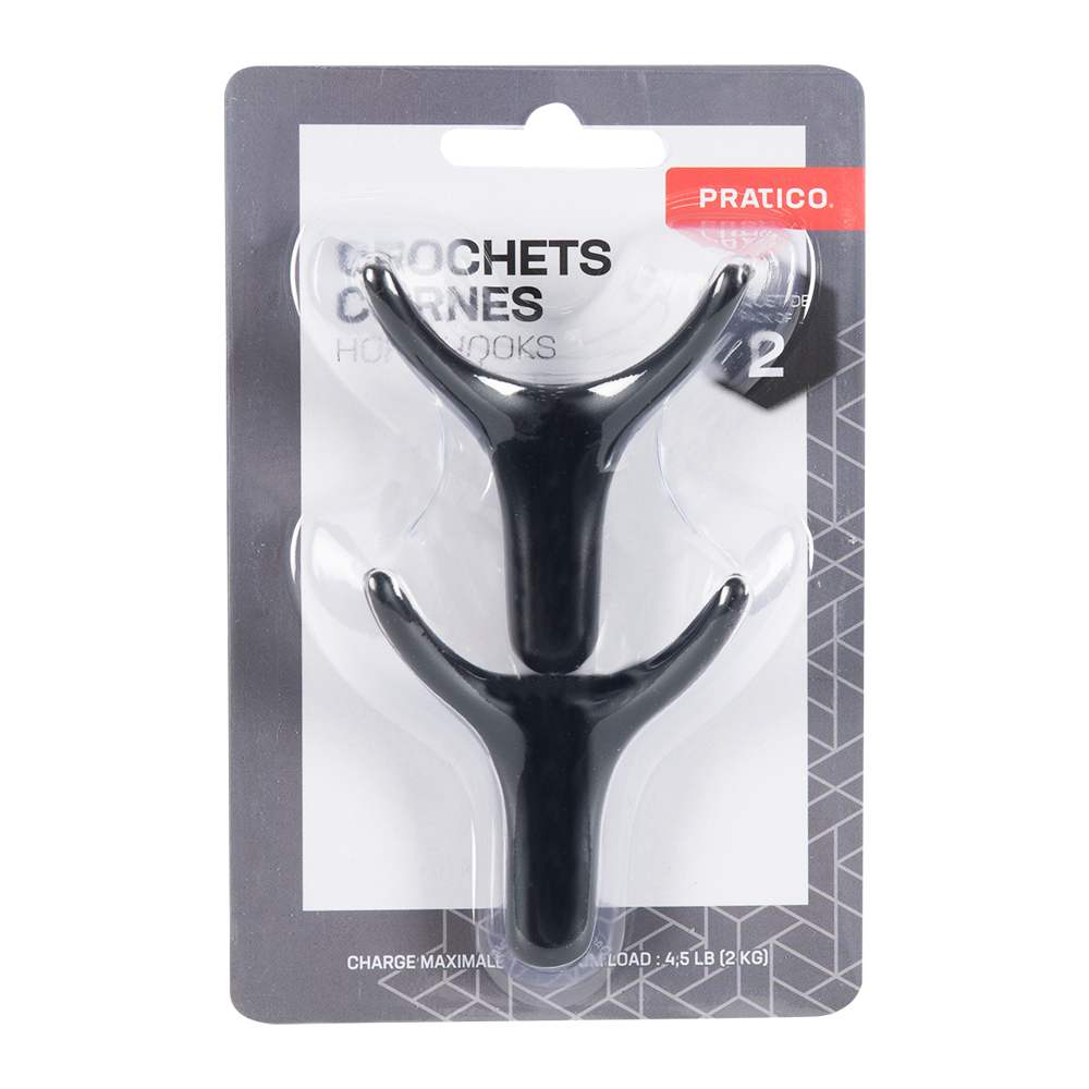 Crochets décoratifs noirs cornes Pqt/2 PRATICO