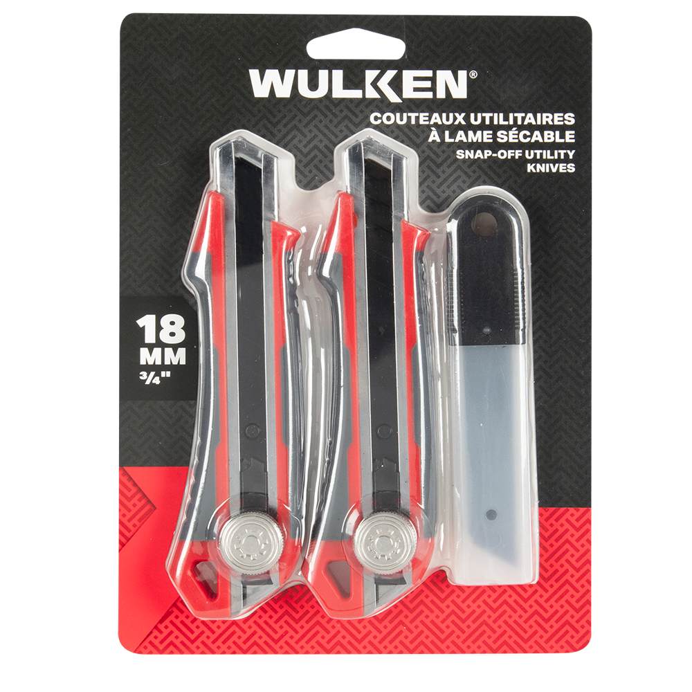 WULKEN Set of 2 Retractable Utility Knives 18 mm with 10 Blades Pack