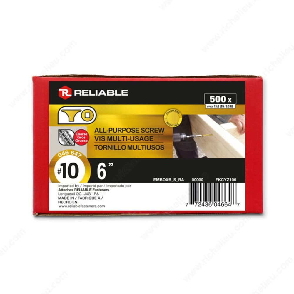 All Purpose Wood Screws 6 in., n°  10 Pkg/500