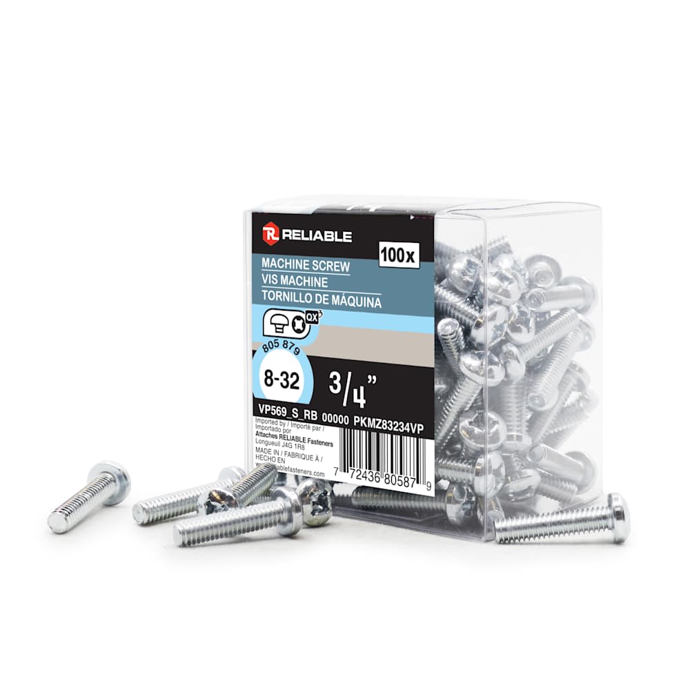 Boulons mécaniques T.R. 8-32 x 3/4&nbsp;po&nbsp;Pqt/100