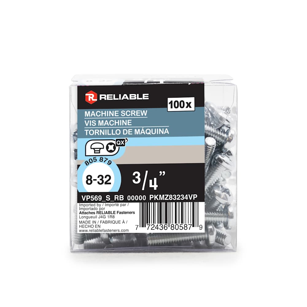 Boulons mécaniques T.R. 8-32 x 3/4&nbsp;po&nbsp;Pqt/100