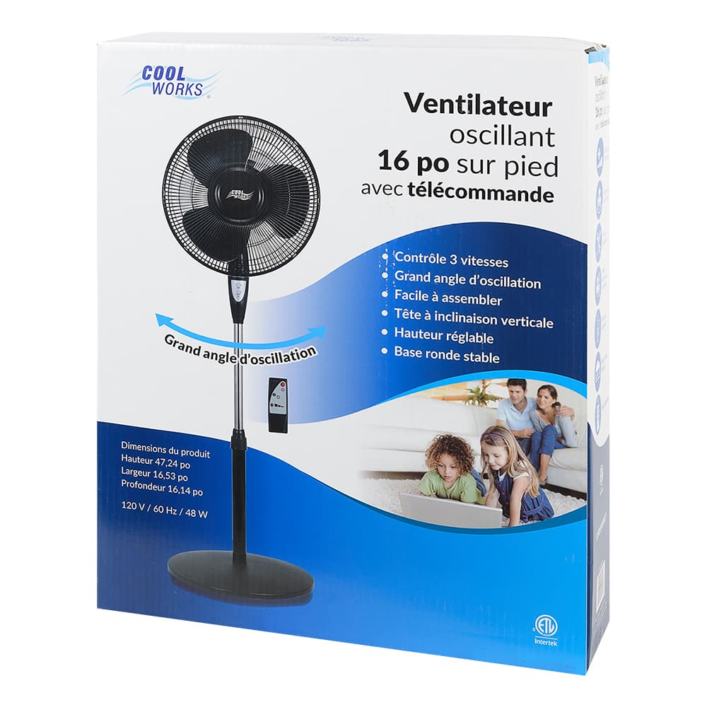 Ventilateur sur pied oscillant 16 po avec télécommande