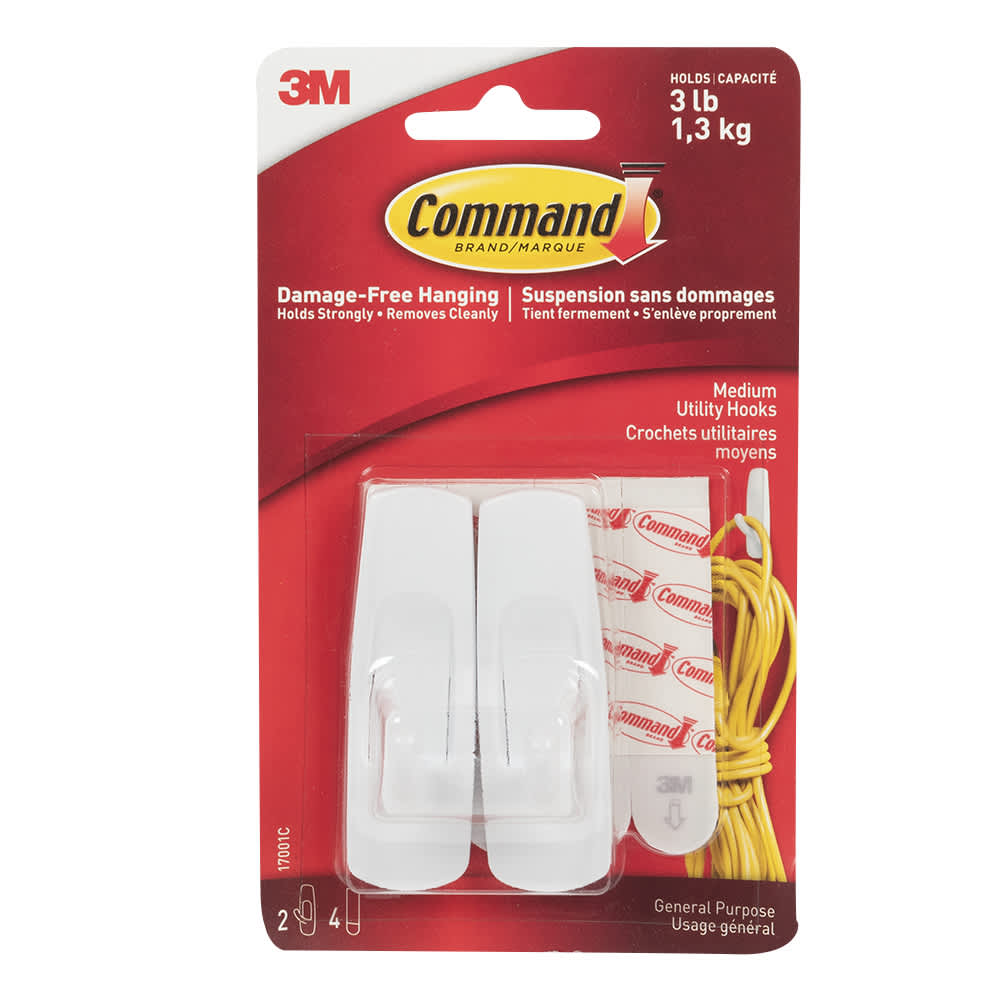 Crochets adhésifs utilitaires moyen Pqt/2 3M