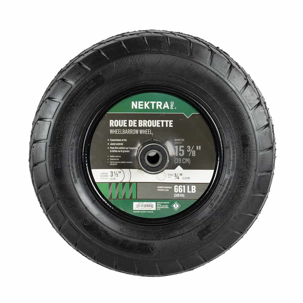 Roue et pneu pour brouette avec essieu 3/4 po 15 3/8 po JARDINAS