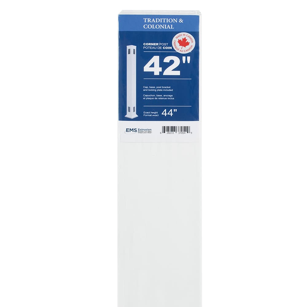 Poteau de coin pour rampe en PVC 44 po