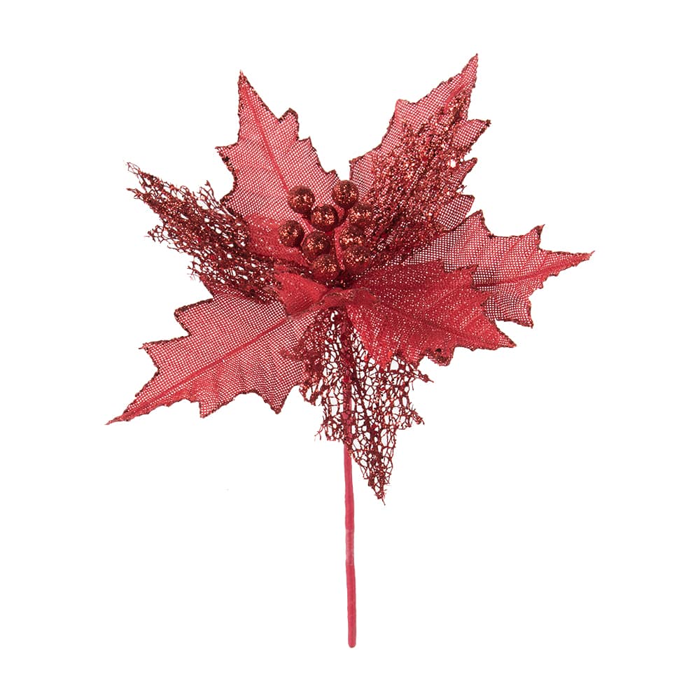 Pic décoratif poinsettia rouge 20 po