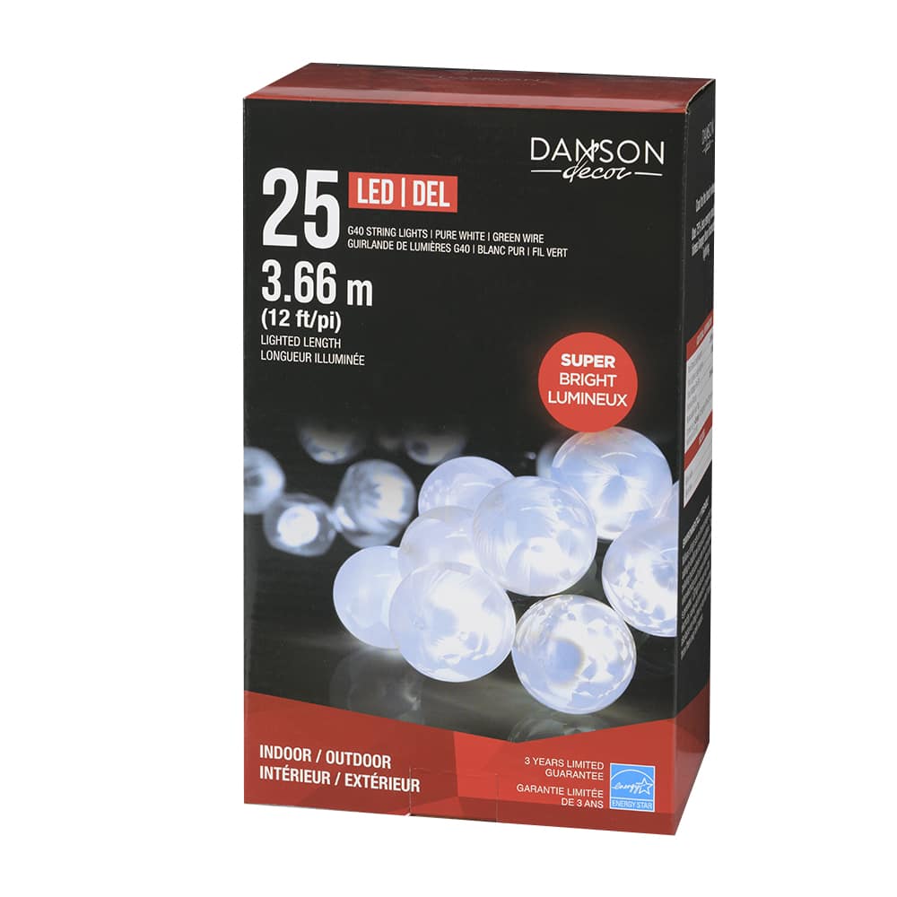 Jeu de 25 lumières DEL G40 blanc pur