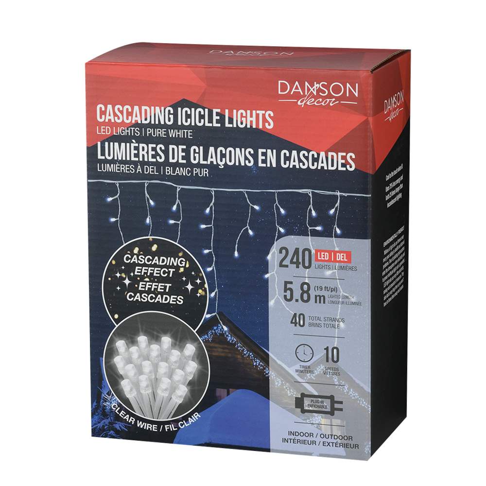 Jeu de 240 lumières DEL en glaçons blanc pur