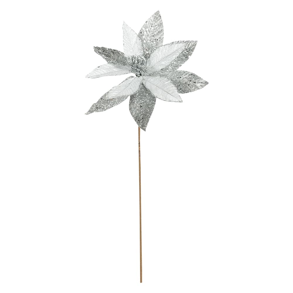 Pic décoratif poinsettia argent 26 po