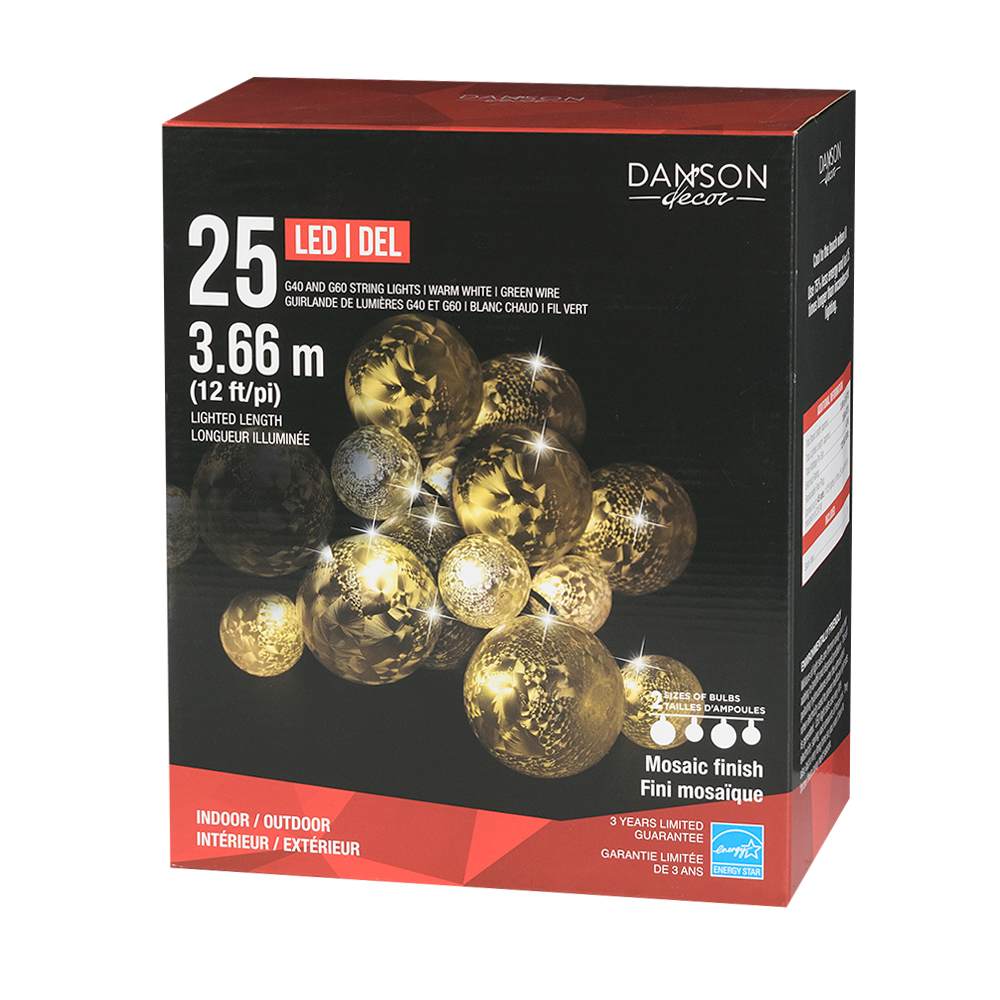 Jeu de 25 lumières DEL G40 et G60 blanc&nbsp;chaud