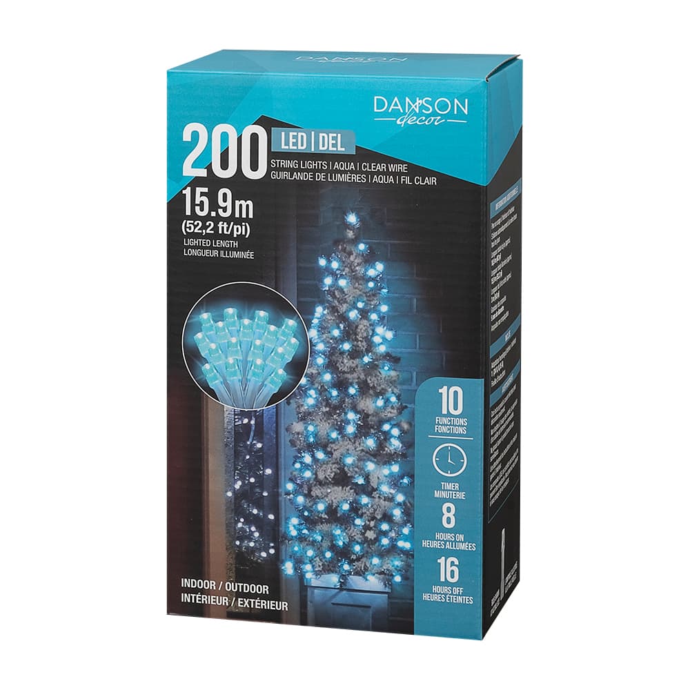 Jeu de 200 lumières DEL aqua