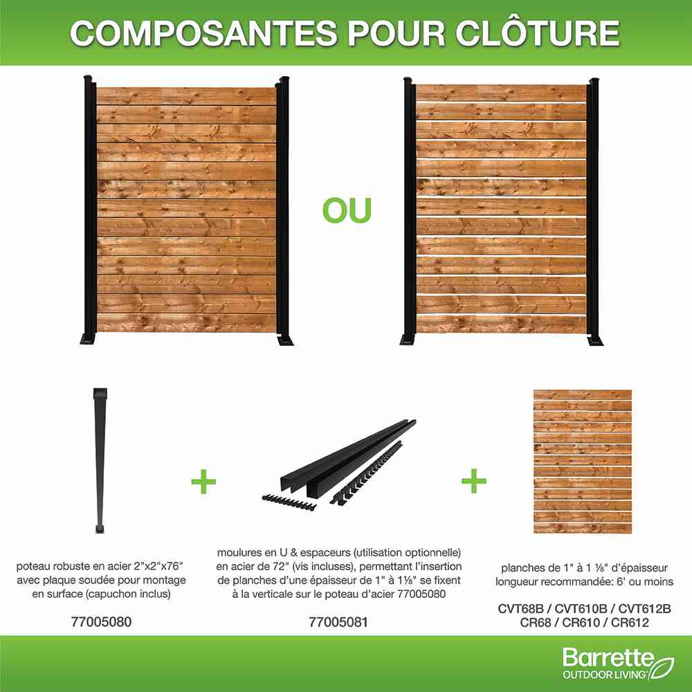 Poteau universel pour clôture en acier noir 76&nbsp;po