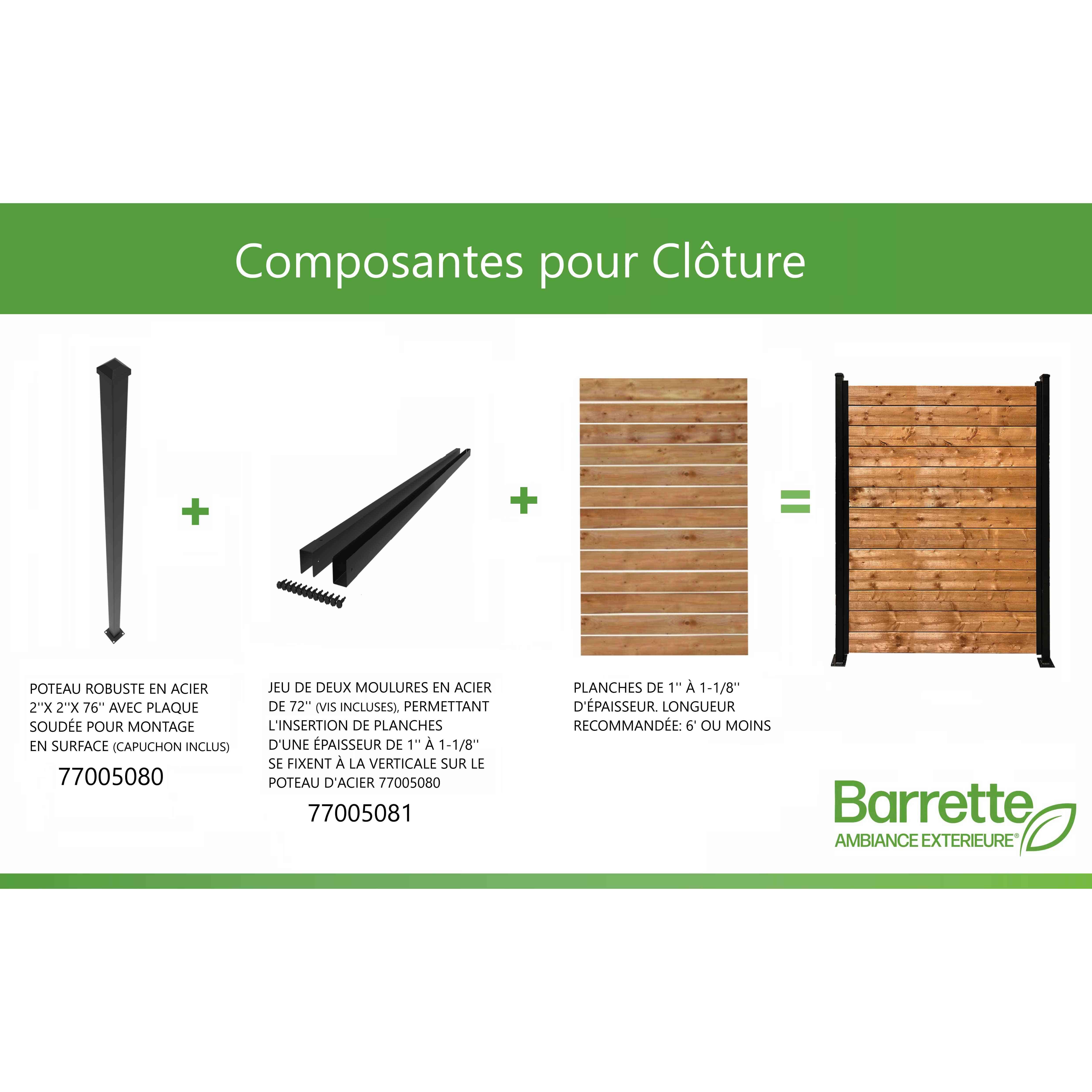 Moulure en U pour clôture en acier noire 72&nbsp;po Pqt/2