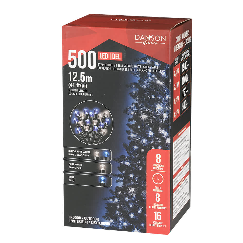Jeu de 500 lumières DEL bleu&nbsp;et&nbsp;blanc&nbsp;pur
