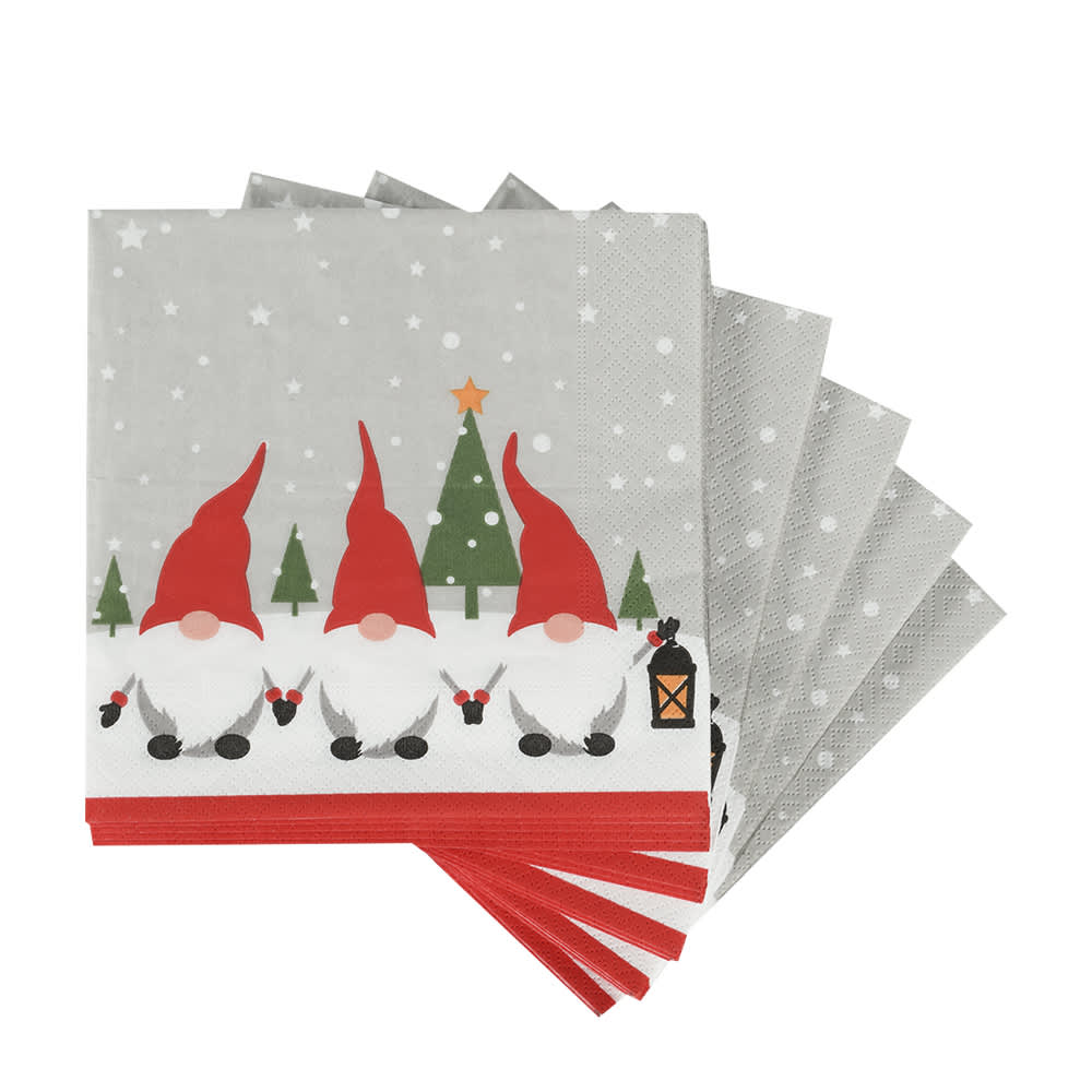 Serviettes de table gnomes et flocons Pqt/20