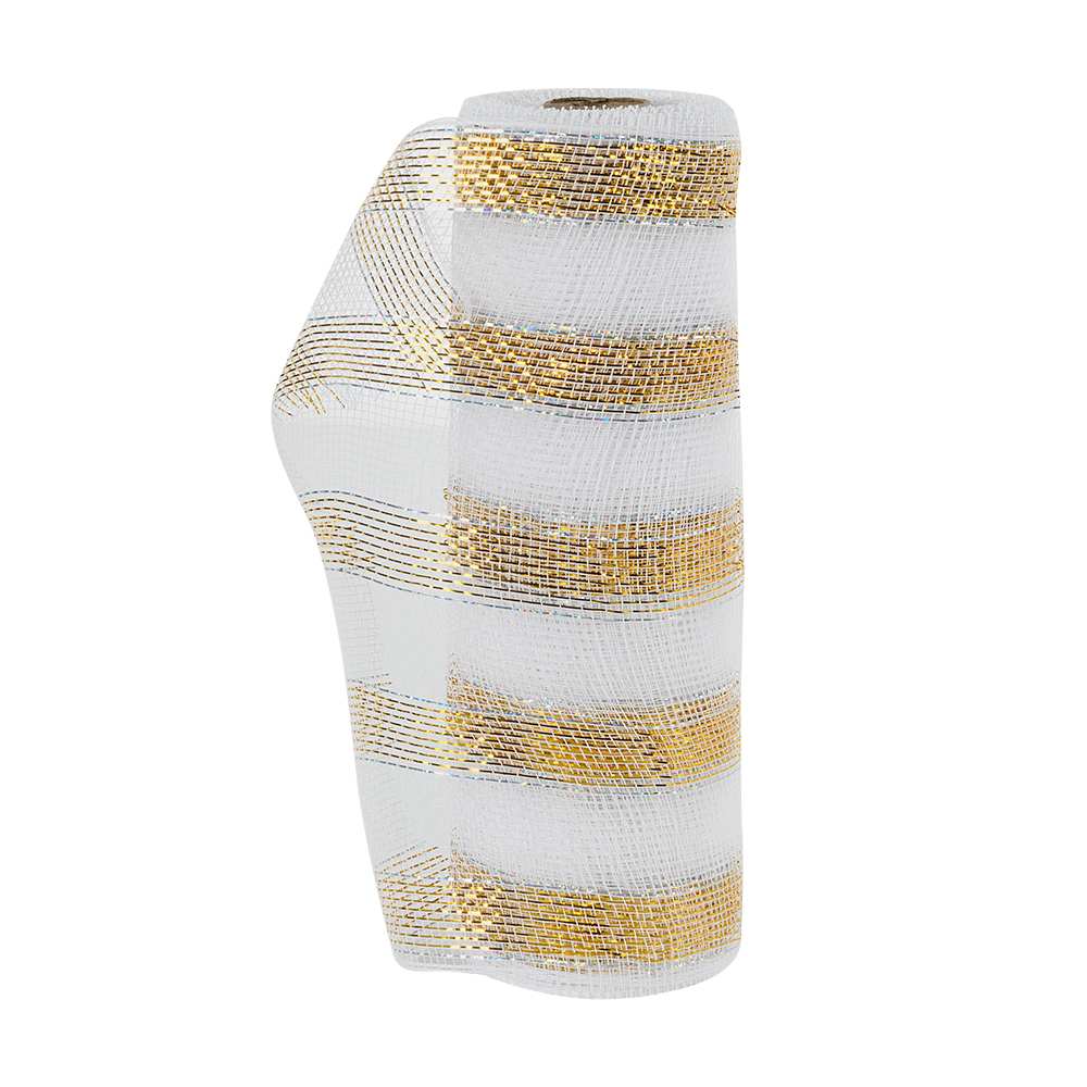 Rouleau de tulle blanc et or 10 po x 30 pi VERTUO