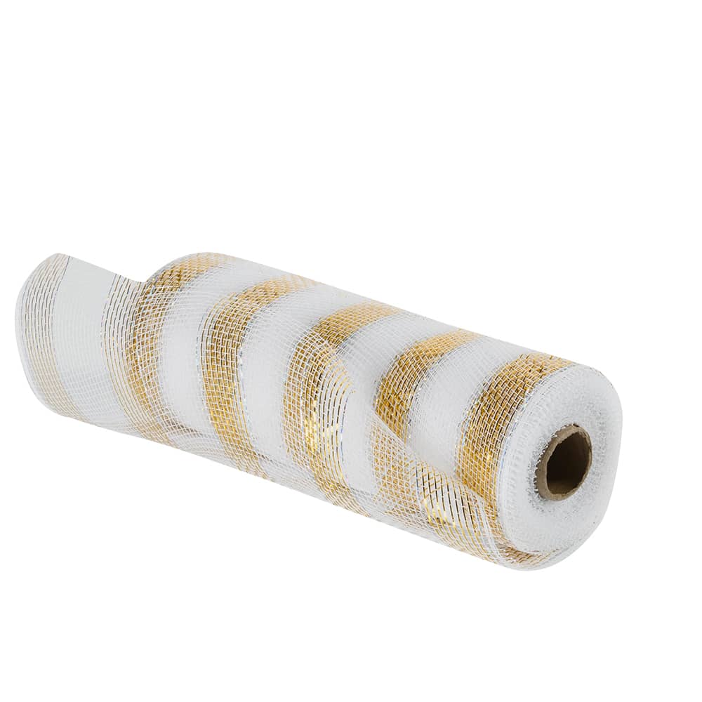 Rouleau de tulle blanc et or 10 po x 30 pi VERTUO