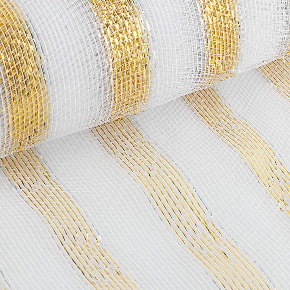 Rouleau de tulle blanc et or 10 po x 30 pi VERTUO