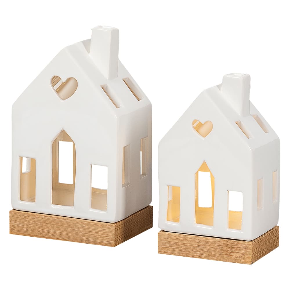 Maisons de Noël blanches illuminées Ens/2