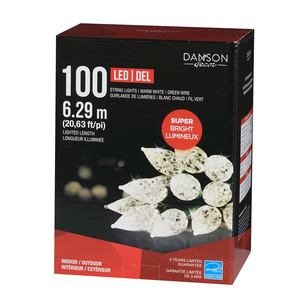 Jeu de 100 lumières DEL blanc chaud