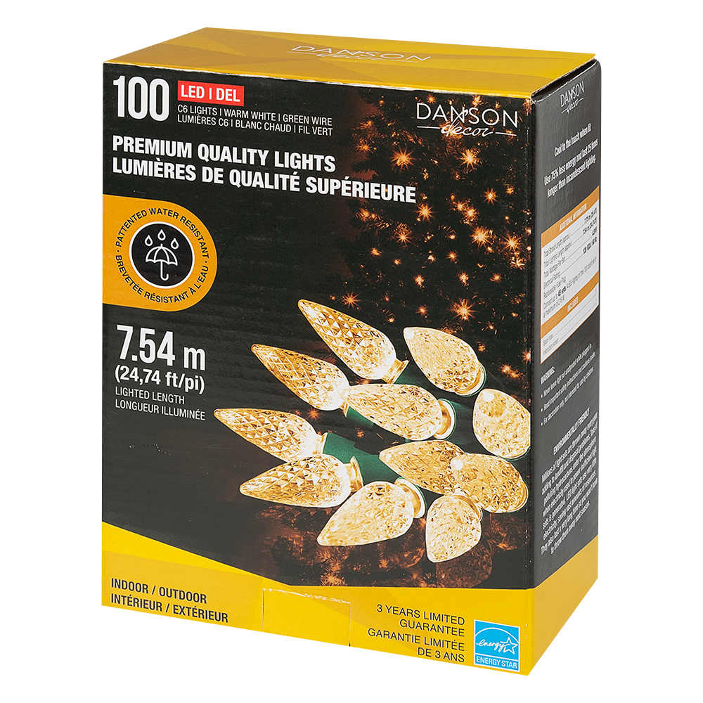 Jeu de 100 lumières DEL C6 blanc chaud
