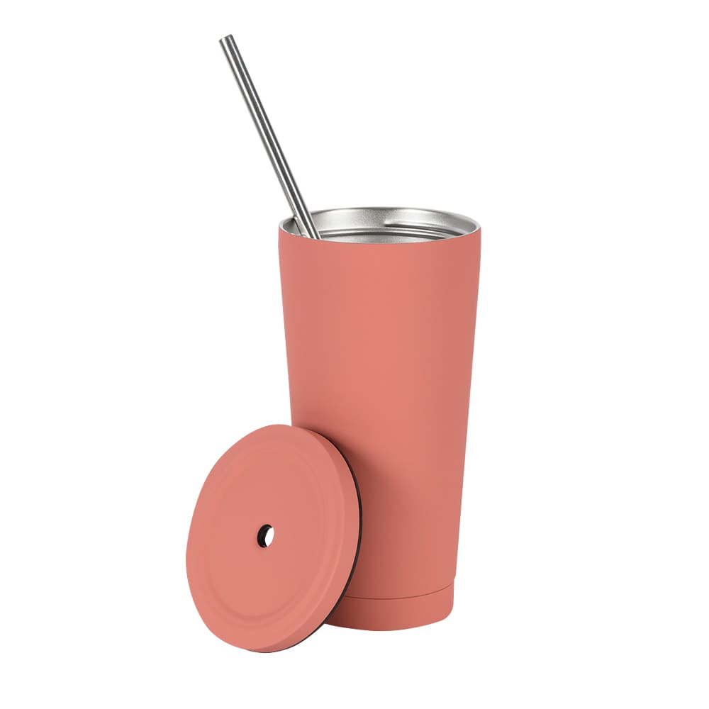 Verre isotherme avec paille rose 500 ml