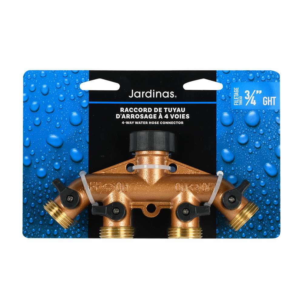 Raccord de tuyau d'arrosage 4 voies 3/4 po