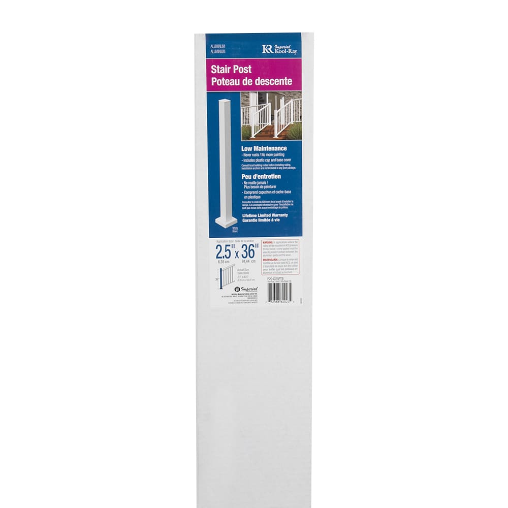 Poteau d'escalier pour rampe en aluminium Pillar&nbsp;blanc 36&nbsp;po&nbsp;x&nbsp;2&nbsp;1/2&nbsp;po