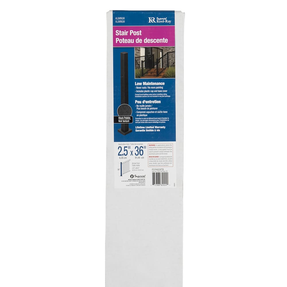 Poteau d'escalier pour rampe en aluminium Pillar noir 36&nbsp;po&nbsp;x&nbsp;2&nbsp;1/2&nbsp;po