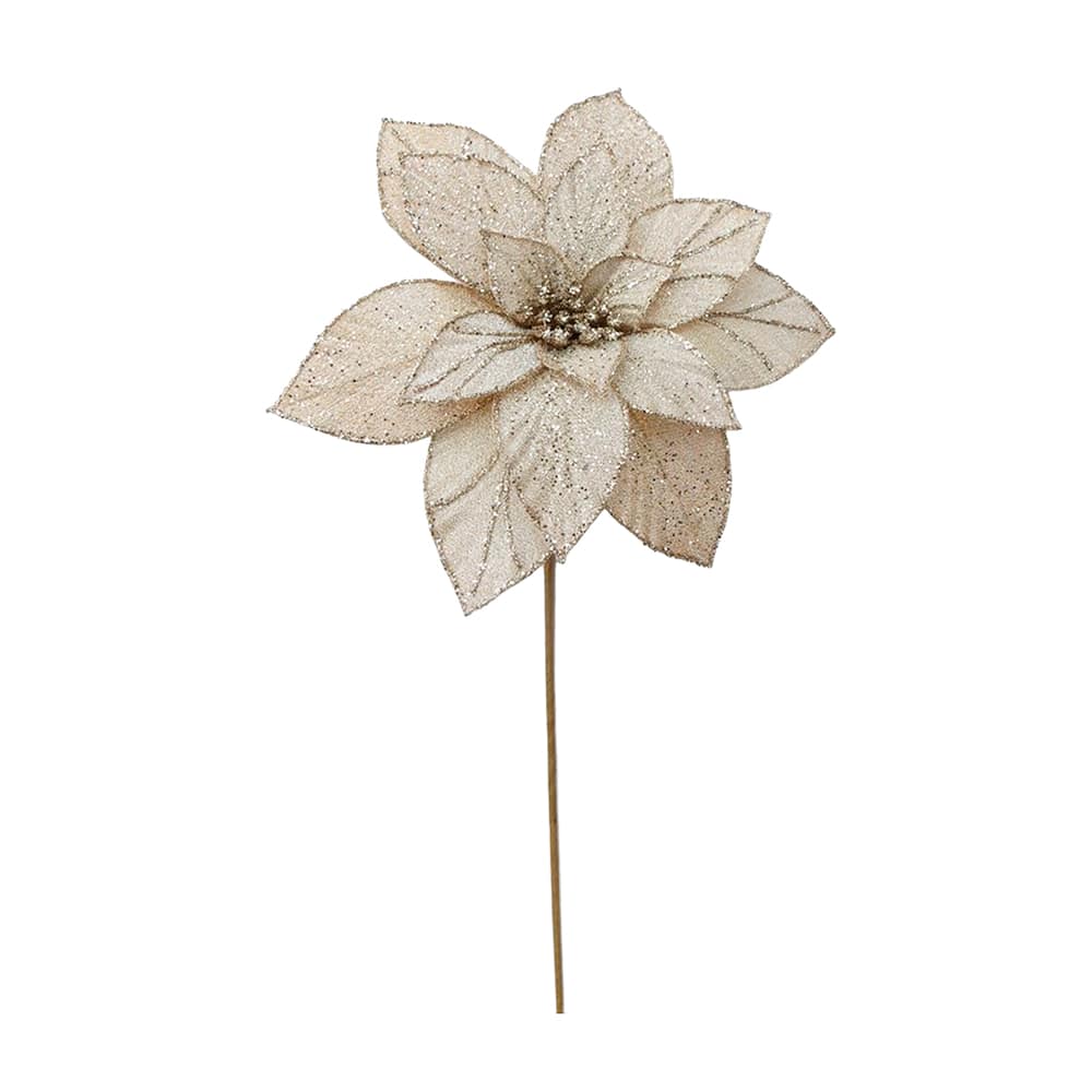 Pic décoratif poinsettia crème et argent 17 3/4 po VERTUO