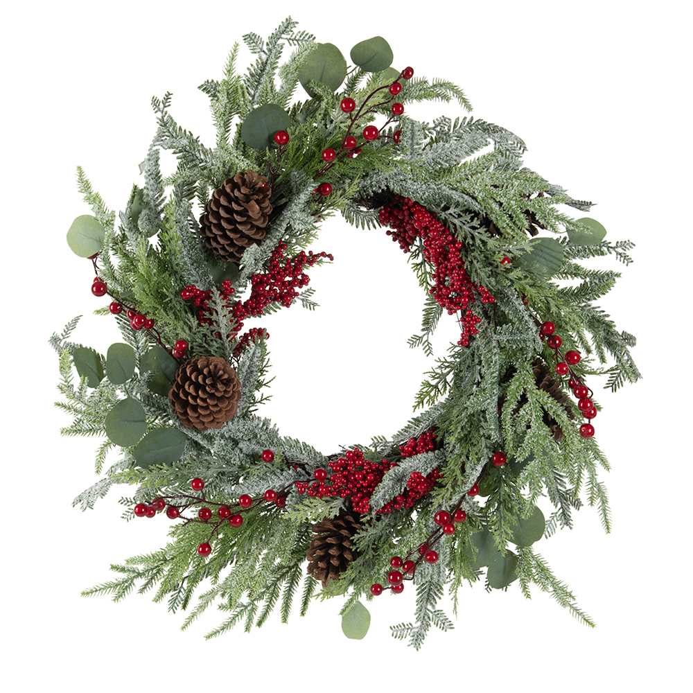 Couronne de Noël eucalyptus et baies rouges 24&nbsp;po VERTUO