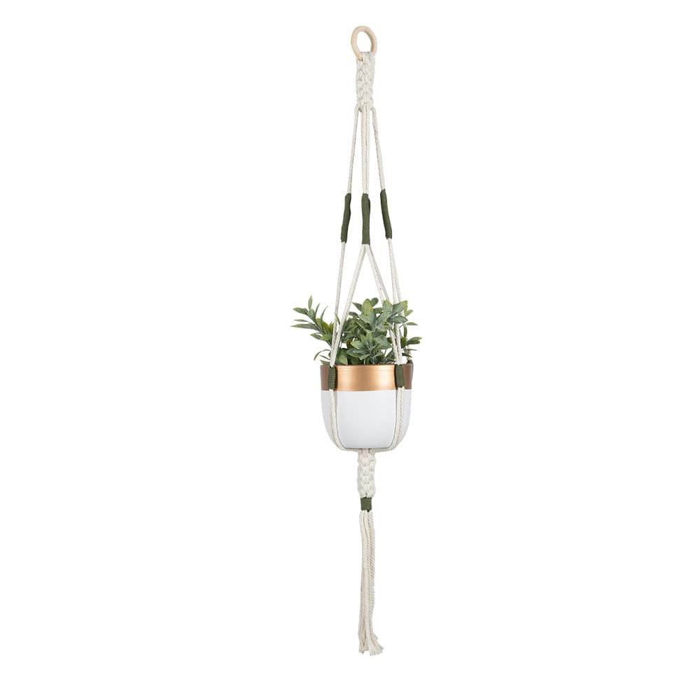 Suspension pour pot en macramé beige et vert 39 3/8 po VERTUO