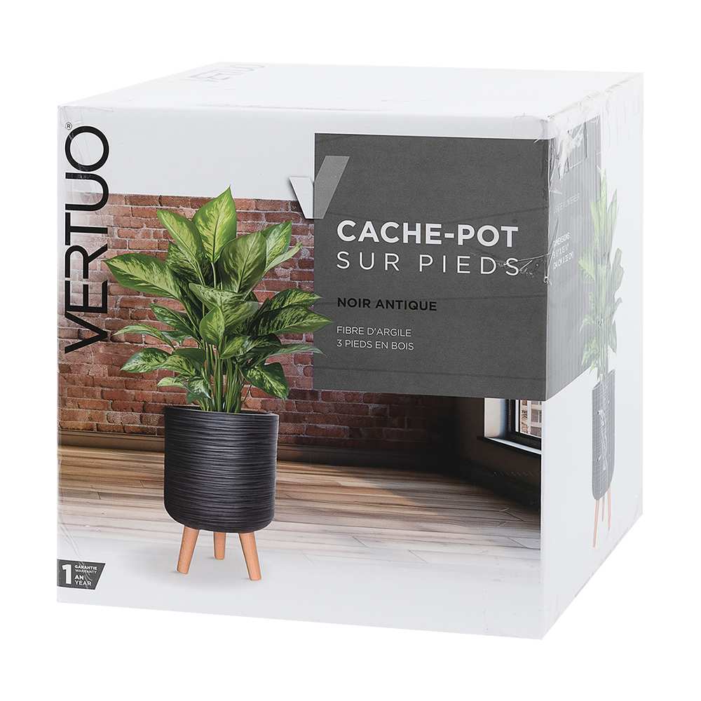 Cache-pot sur pieds noir&nbsp;antique 9&nbsp;1/2&nbsp;po VERTUO