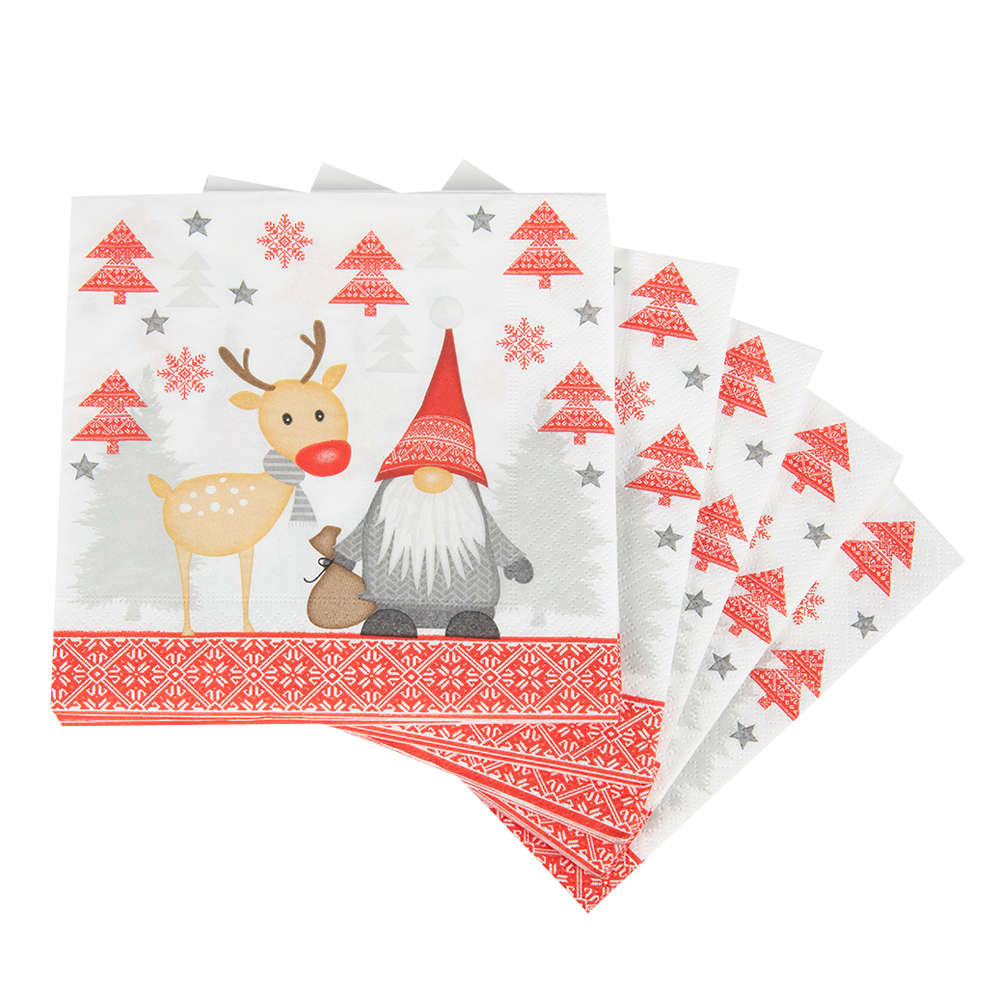 Serviettes de table gnome et renne Pqt/20