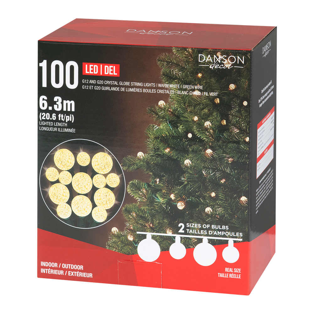 Jeu de 100 lumières DEL G12 et G20 blanc chaud