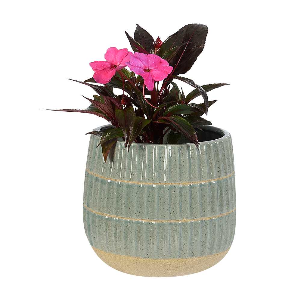 Cache-pot rainures horizontales bleu pâle 6&nbsp;7/8&nbsp;po VERTUO