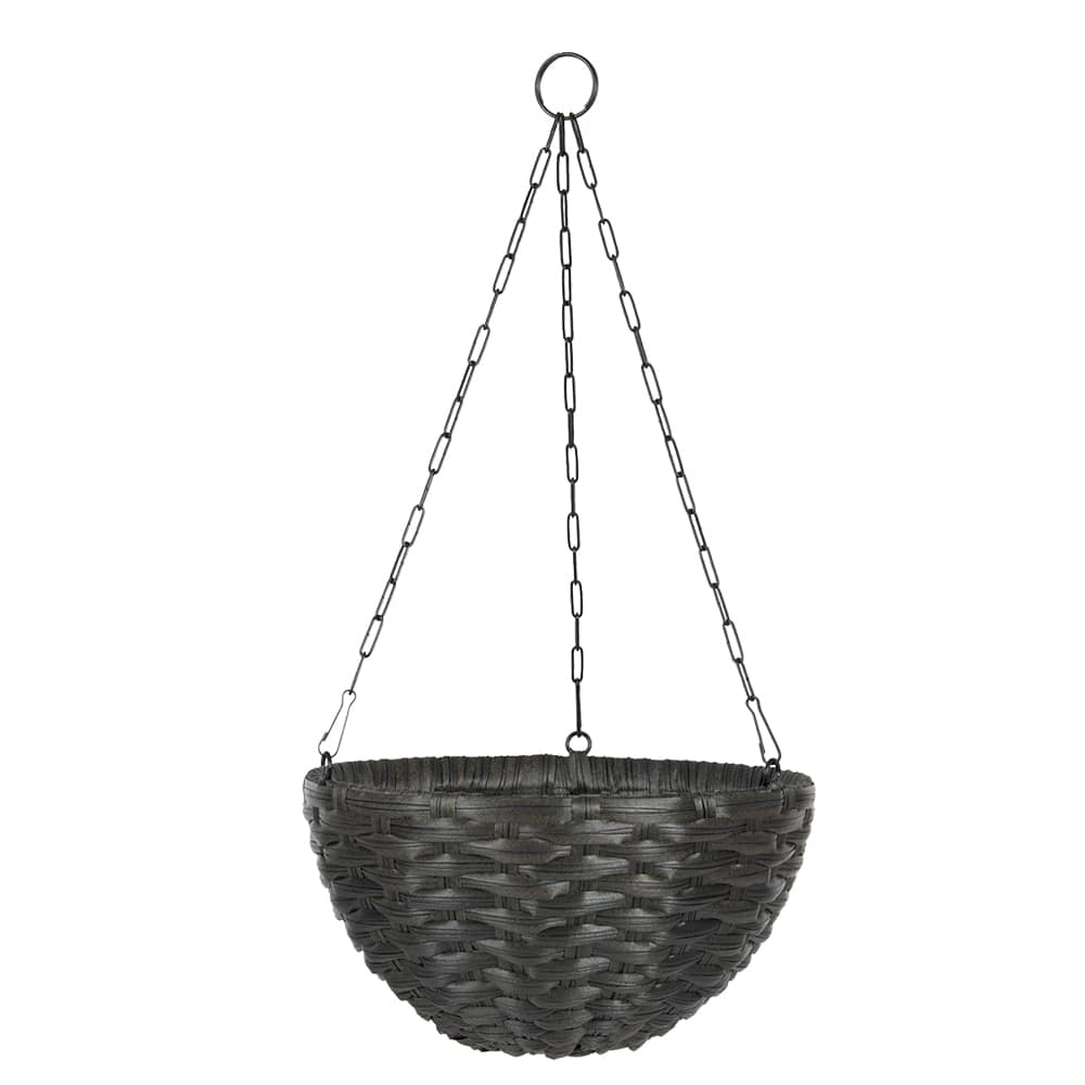 VERTUO Polyrattan Effect Hanging Flower Pot Black 11&nbsp;3/4&nbsp;in.