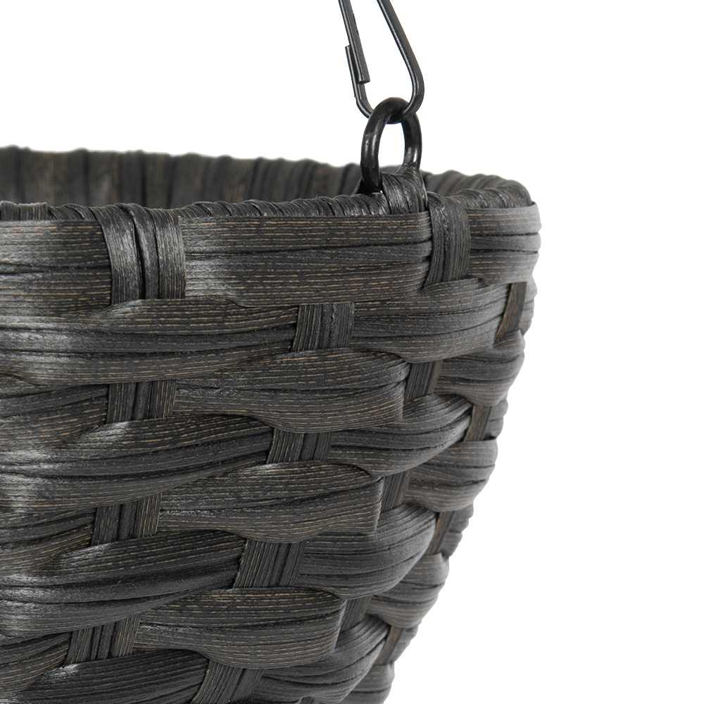 VERTUO Polyrattan Effect Hanging Flower Pot Black 11&nbsp;3/4&nbsp;in.