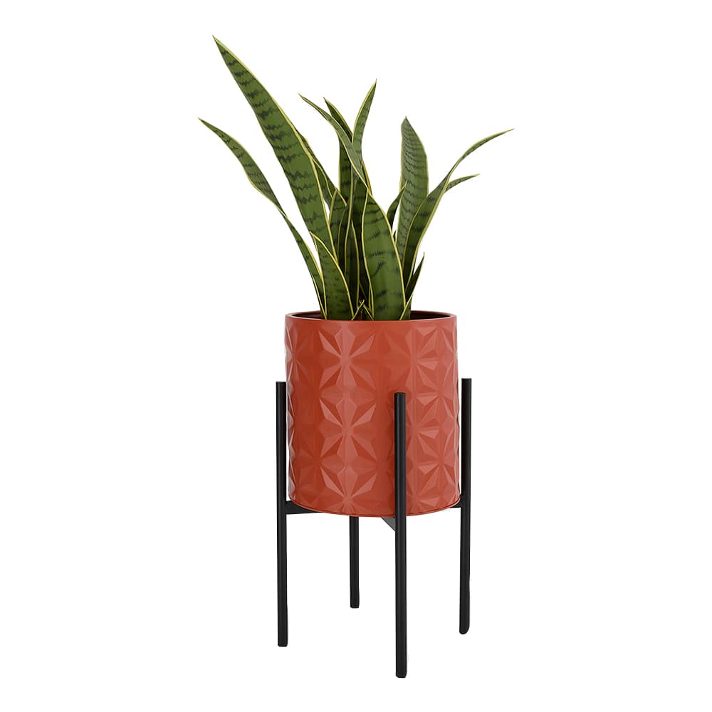 Cache-pot métallique rouge sur pieds 10 1/4 po VERTUO