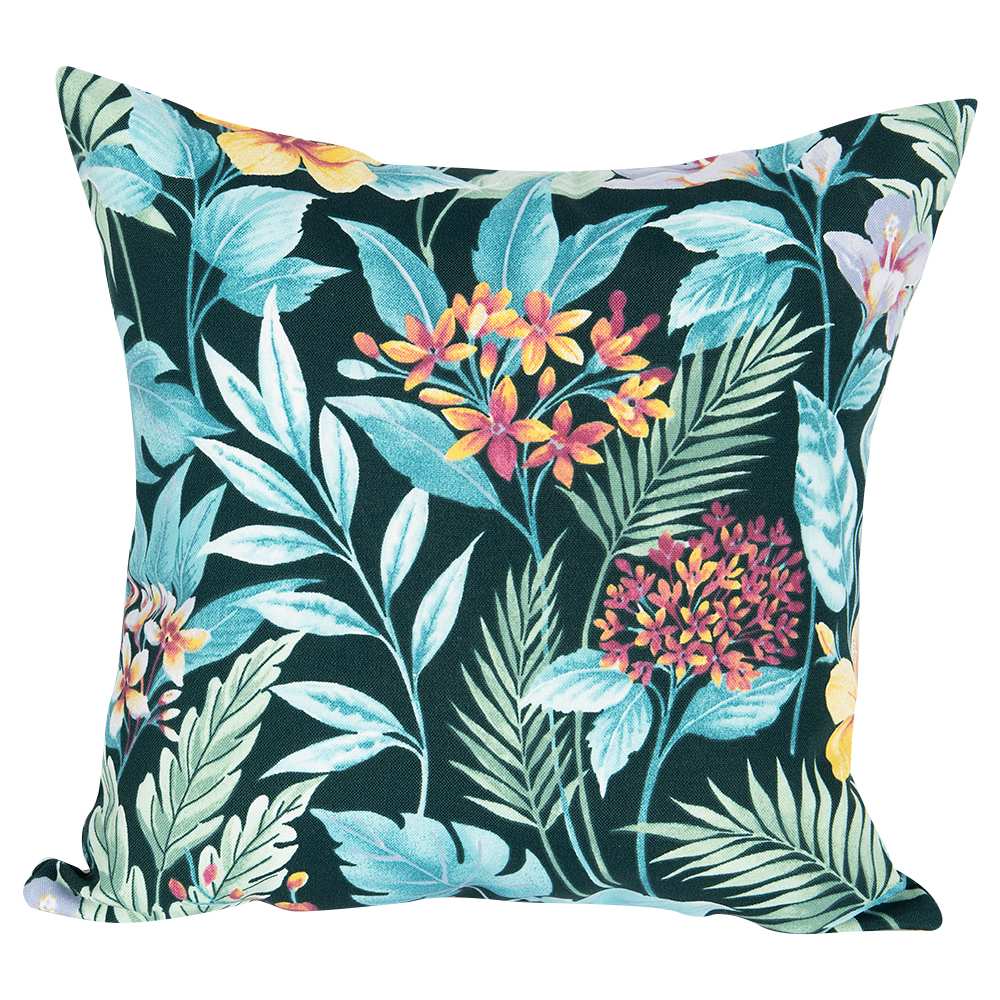 Aqua Flowers Patio Cushion 16&nbsp;in&nbsp;x&nbsp;16&nbsp;in