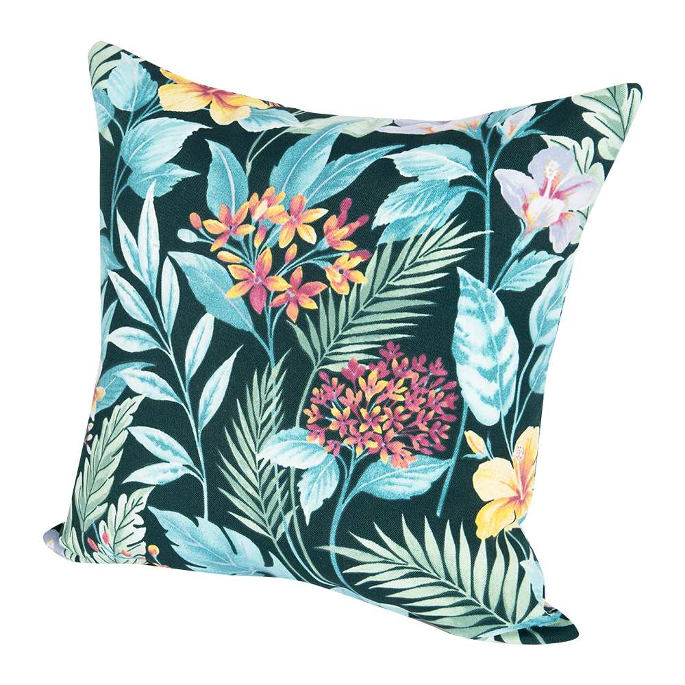 Aqua Flowers Patio Cushion 16&nbsp;in&nbsp;x&nbsp;16&nbsp;in