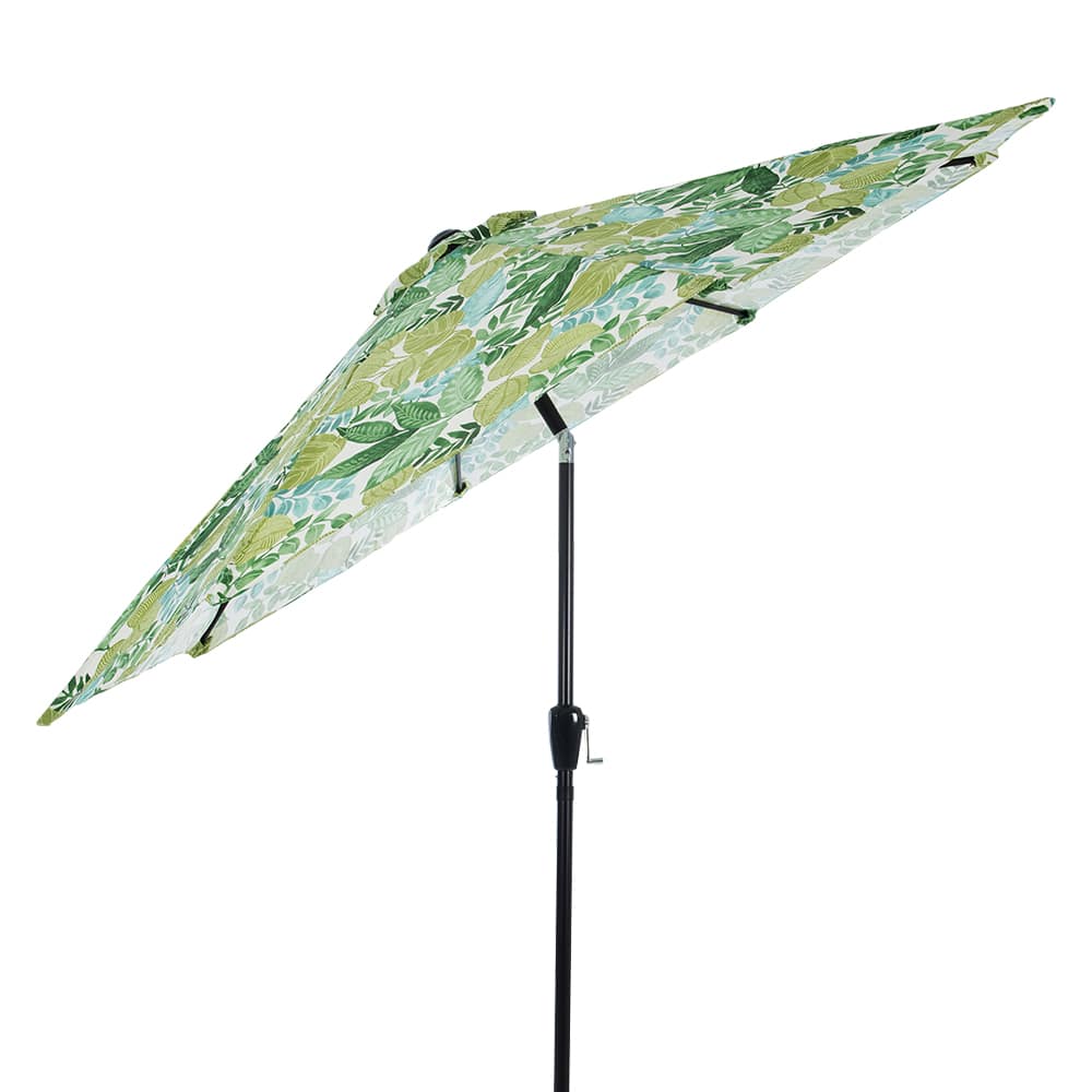 Green & Cream Leaves Tilting Patio Umbrella with Aluminum Pole 9 ft