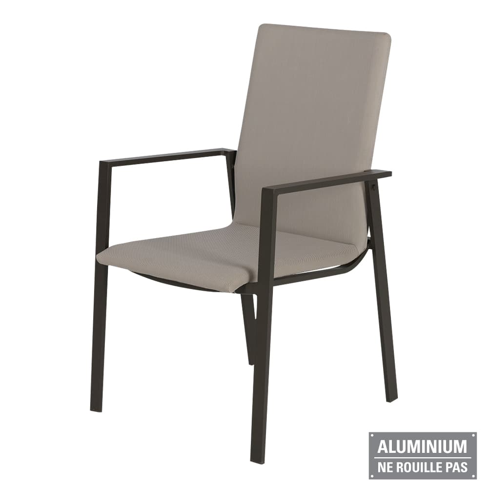 Chaise de patio en aluminium chocolat et beige VERTUO