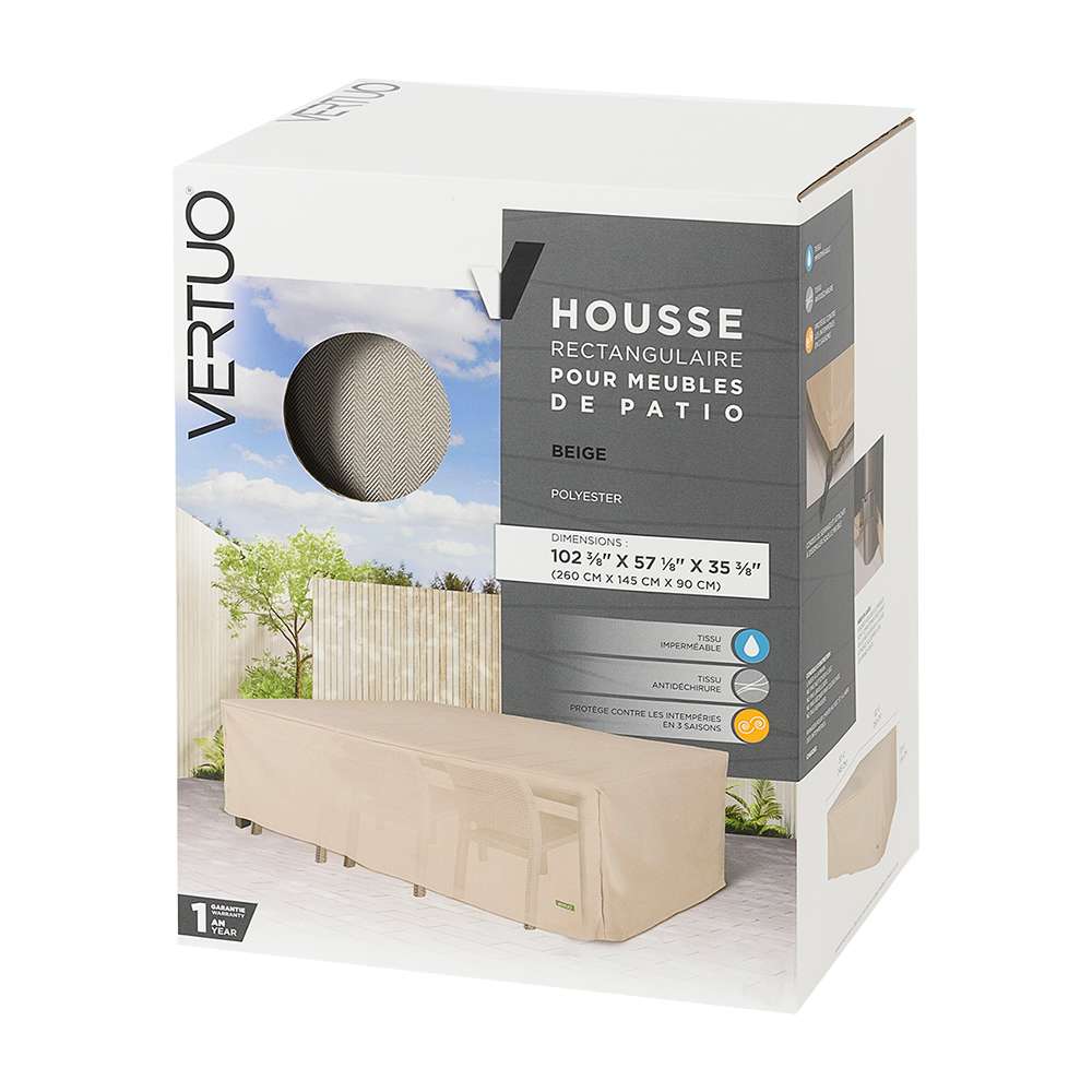 Housse rectangulaire pour meubles de patio 102&nbsp;3/8&nbsp;po&nbsp;x&nbsp;57&nbsp;1/8&nbsp;po&nbsp;x&nbsp;35&nbsp;3/8&nbsp;po VERTUO