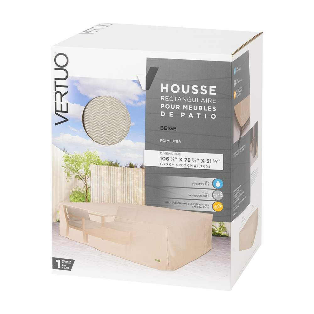Housse rectangulaire pour meubles de patio 106&nbsp;1/4&nbsp;po&nbsp;x&nbsp;78&nbsp;3/4&nbsp;po&nbsp;x&nbsp;31&nbsp;1/2&nbsp;po VERTUO