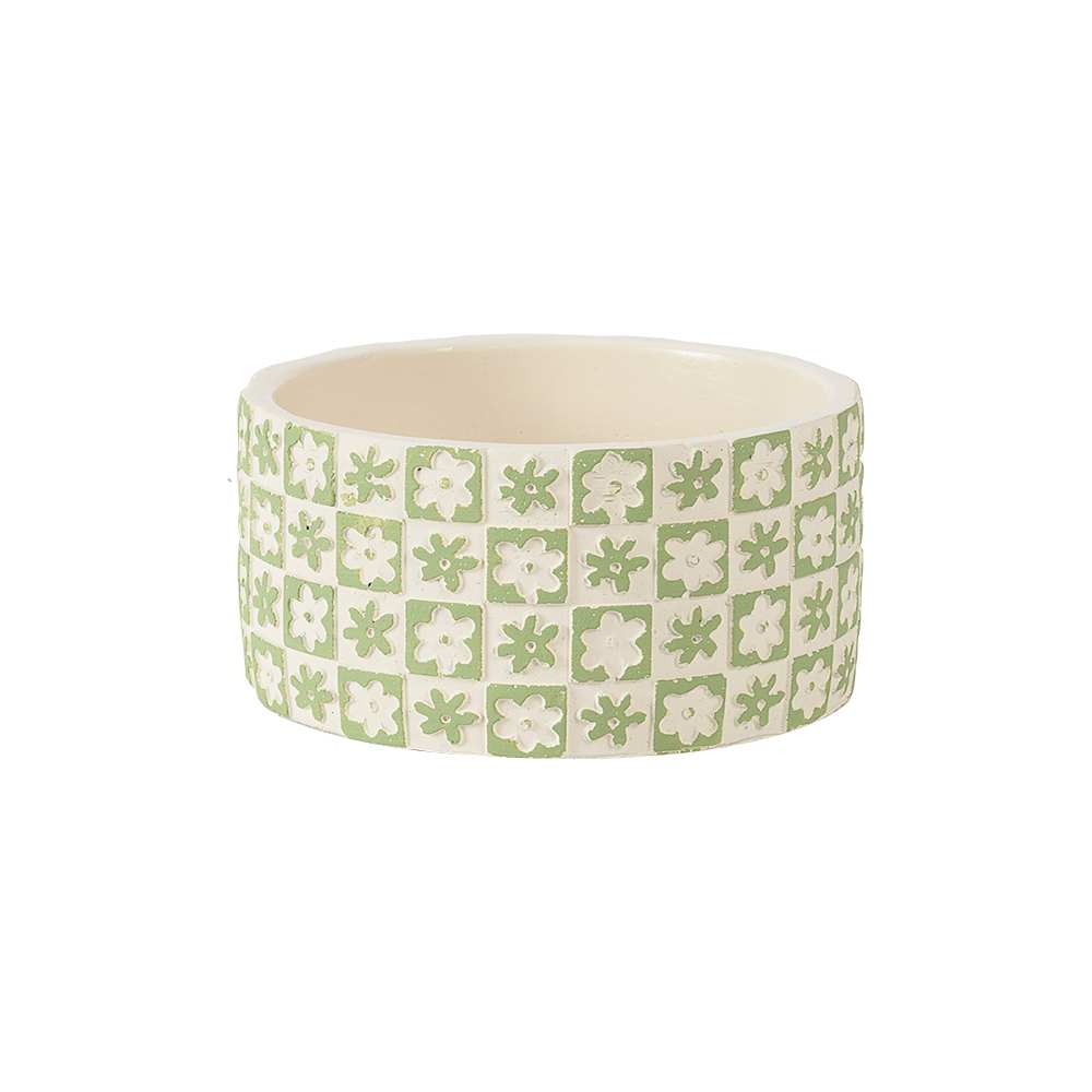 ASTELLA Flower Checkers Cement Pot Cover 7&nbsp;in